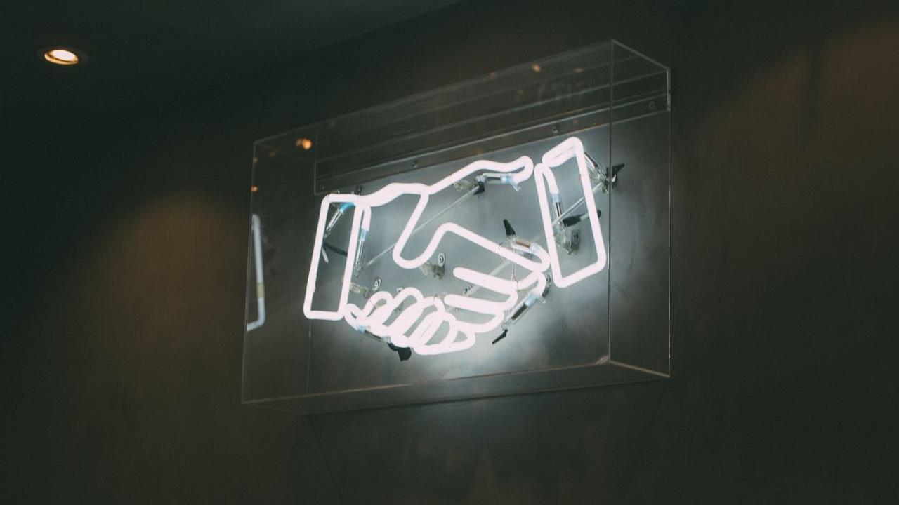 human hand neon signage