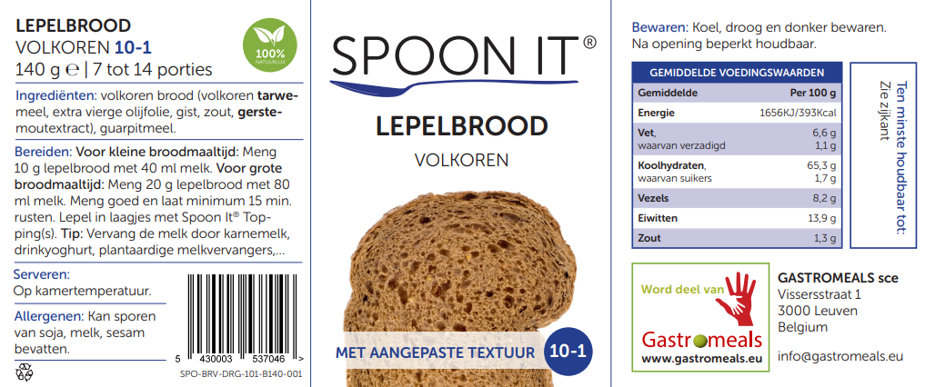 Spoon It - Lepelbrood Volkoren - Droog - 10-1 - Schudbeker - 140 g etiket