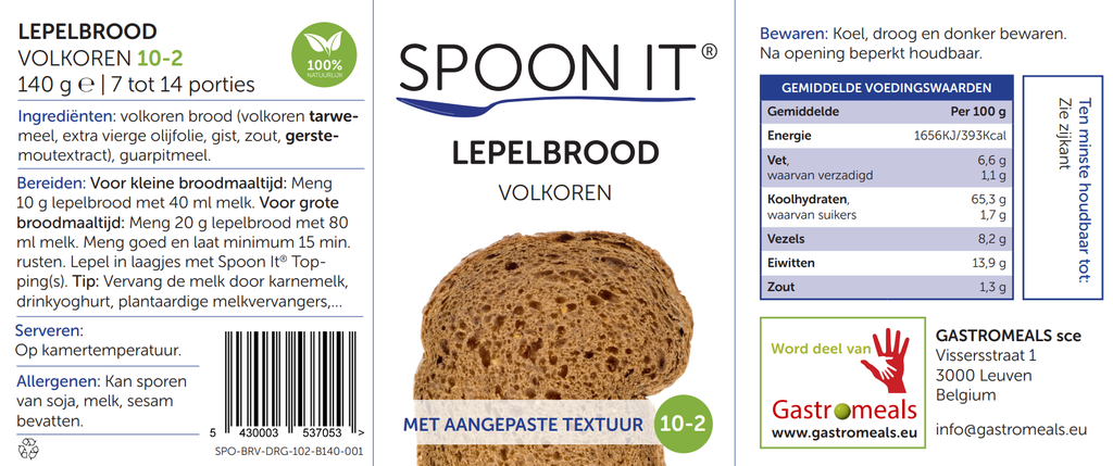 Spoon It - Lepelbrood Volkoren - Droog - 10-2 - Schudbeker - 140 g etiket
