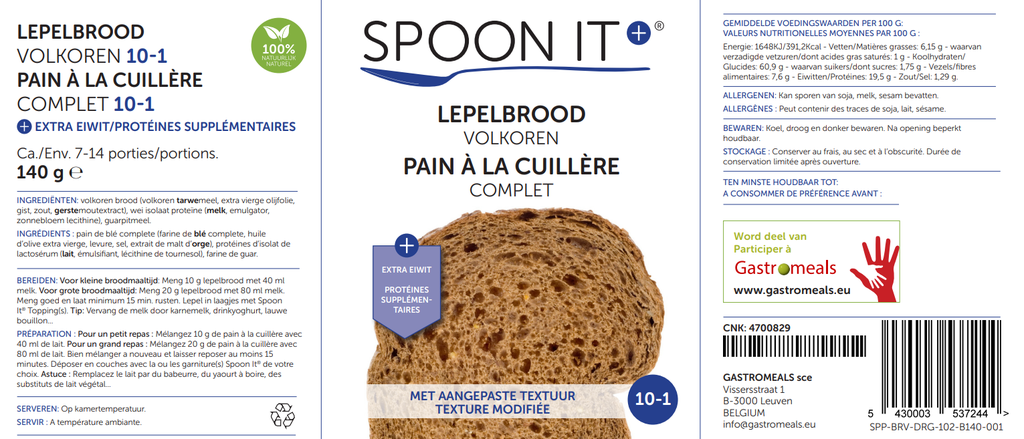 Spoon It - Lepelbrood Wit - Droog 10-1 - Schudbeker - 140 g etiket